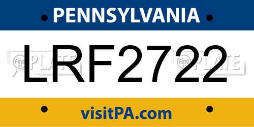 LRF2722 Pennsylvania License Plate