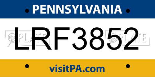 LRF3852 Pennsylvania License Plate