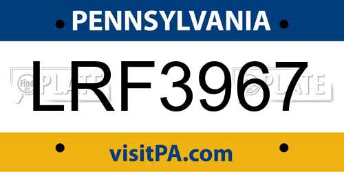 LRF3967 Pennsylvania License Plate