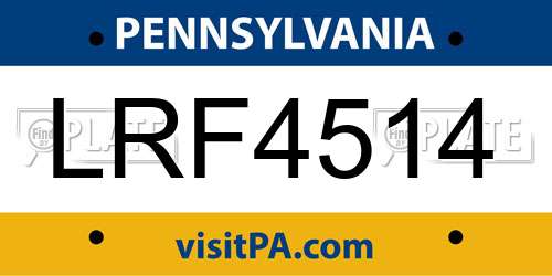 LRF4514 Pennsylvania License Plate