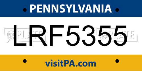 LRF5355 Pennsylvania License Plate