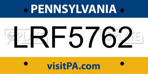 LRF5762 Pennsylvania License Plate