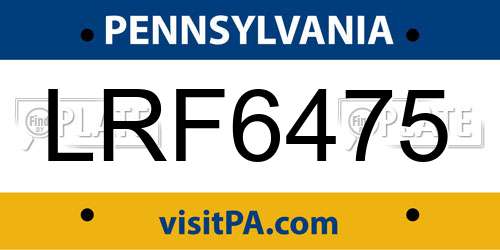 LRF6475 Pennsylvania License Plate