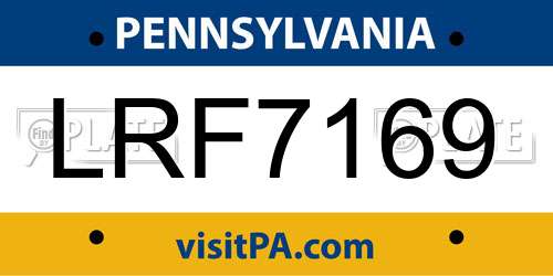 LRF7169 Pennsylvania License Plate