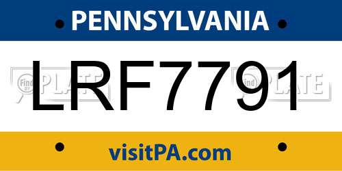 LRF7791 Pennsylvania License Plate