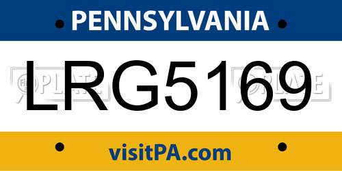 LRG5169 Pennsylvania License Plate