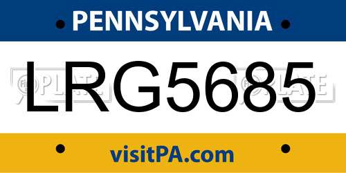 LRG5685 Pennsylvania License Plate