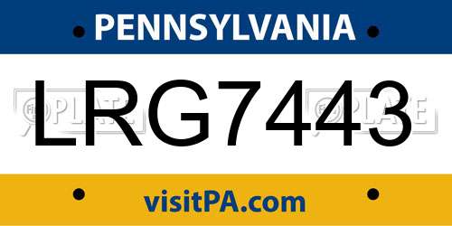 LRG7443 Pennsylvania License Plate