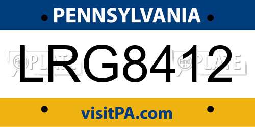 LRG8412 Pennsylvania License Plate
