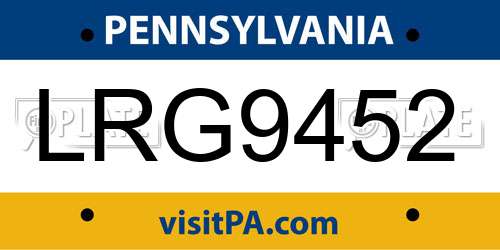 LRG9452 Pennsylvania License Plate
