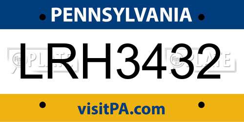 LRH3432 Pennsylvania License Plate
