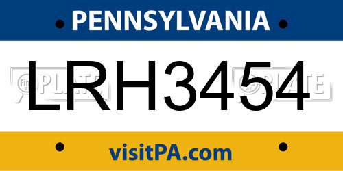 LRH3454 Pennsylvania License Plate