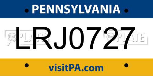 LRJ0727 Pennsylvania License Plate
