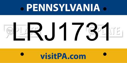 LRJ1731 Pennsylvania License Plate