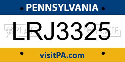 LRJ3325 Pennsylvania License Plate