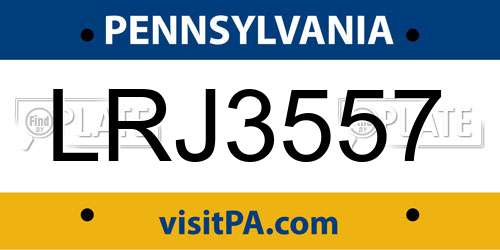 LRJ3557 Pennsylvania License Plate