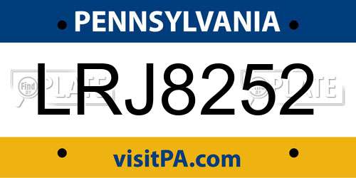 LRJ8252 Pennsylvania License Plate