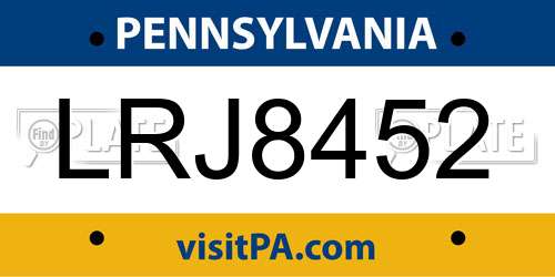 LRJ8452 Pennsylvania License Plate