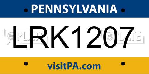 LRK1207 Pennsylvania License Plate