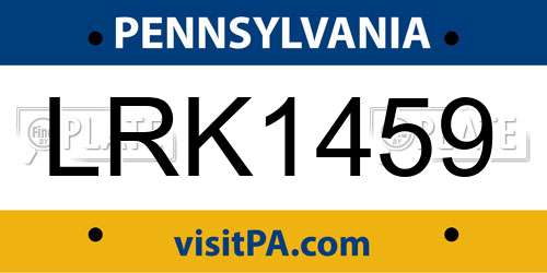 LRK1459 Pennsylvania License Plate