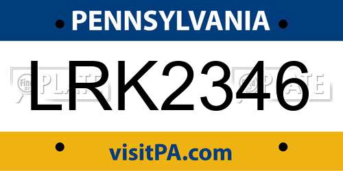 LRK2346 Pennsylvania License Plate