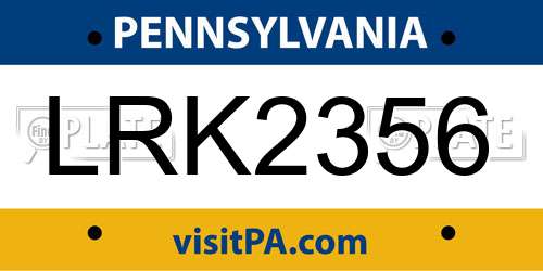 LRK2356 Pennsylvania License Plate