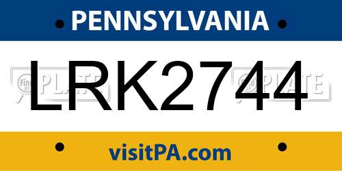 LRK2744 Pennsylvania License Plate