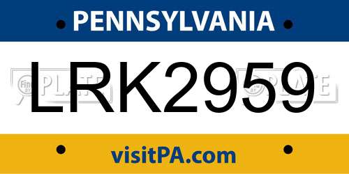 LRK2959 Pennsylvania License Plate