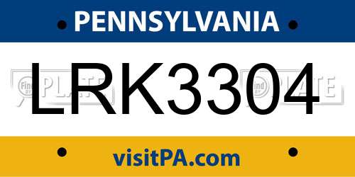 LRK3304 Pennsylvania License Plate