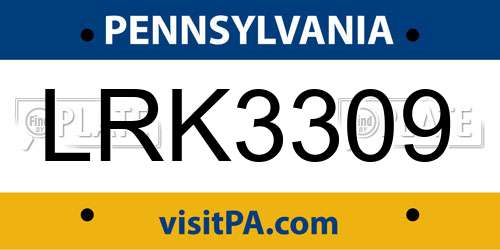 LRK3309 Pennsylvania License Plate