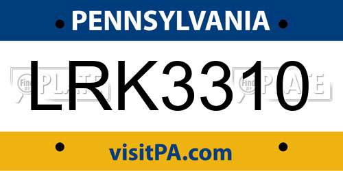 LRK3310 Pennsylvania License Plate