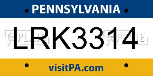LRK3314 Pennsylvania License Plate
