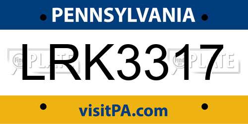 LRK3317 Pennsylvania License Plate