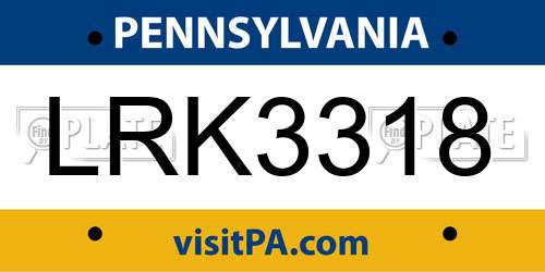 LRK3318 Pennsylvania License Plate