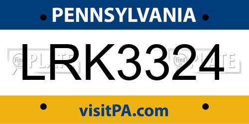 LRK3324 Pennsylvania License Plate