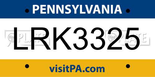 LRK3325 Pennsylvania License Plate