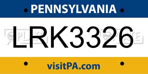 LRK3326 Pennsylvania License Plate