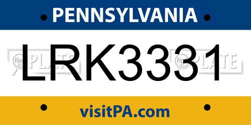 LRK3331 Pennsylvania License Plate