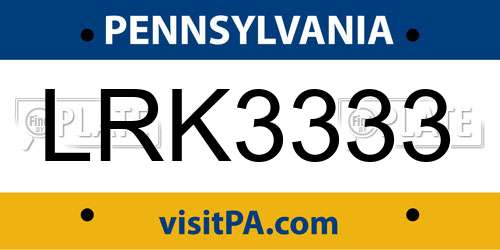LRK3333 Pennsylvania License Plate