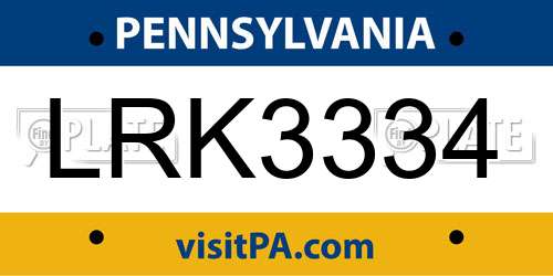 LRK3334 Pennsylvania License Plate