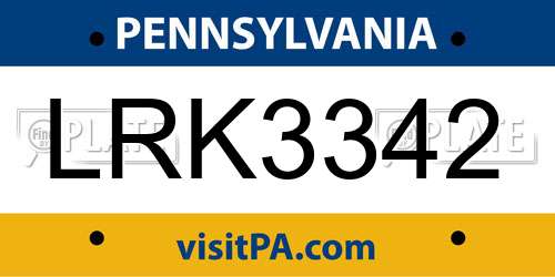 LRK3342 Pennsylvania License Plate