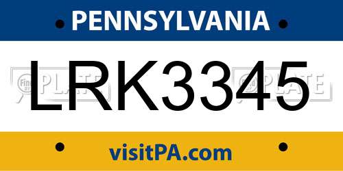 LRK3345 Pennsylvania License Plate
