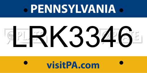 LRK3346 Pennsylvania License Plate