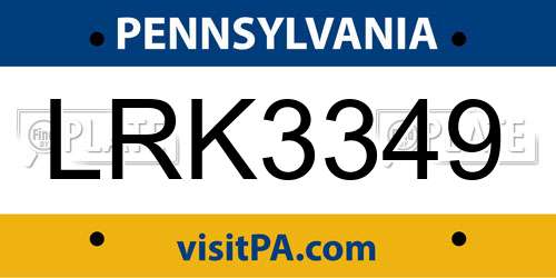 LRK3349 Pennsylvania License Plate