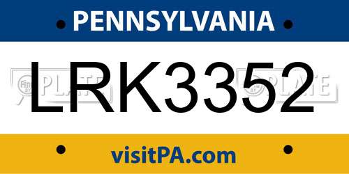 LRK3352 Pennsylvania License Plate
