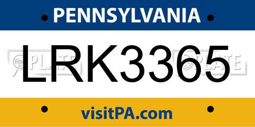 LRK3365 Pennsylvania License Plate