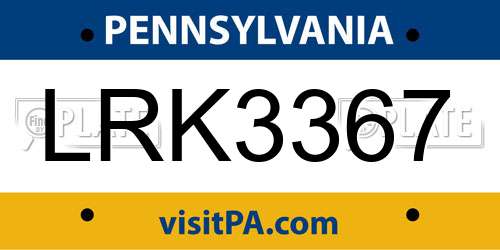 LRK3367 Pennsylvania License Plate