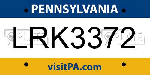 LRK3372 Pennsylvania License Plate
