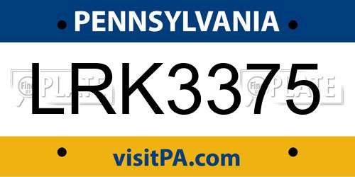 LRK3375 Pennsylvania License Plate