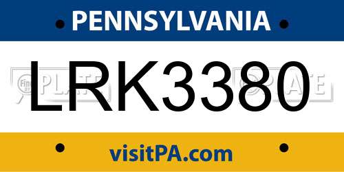 LRK3380 Pennsylvania License Plate